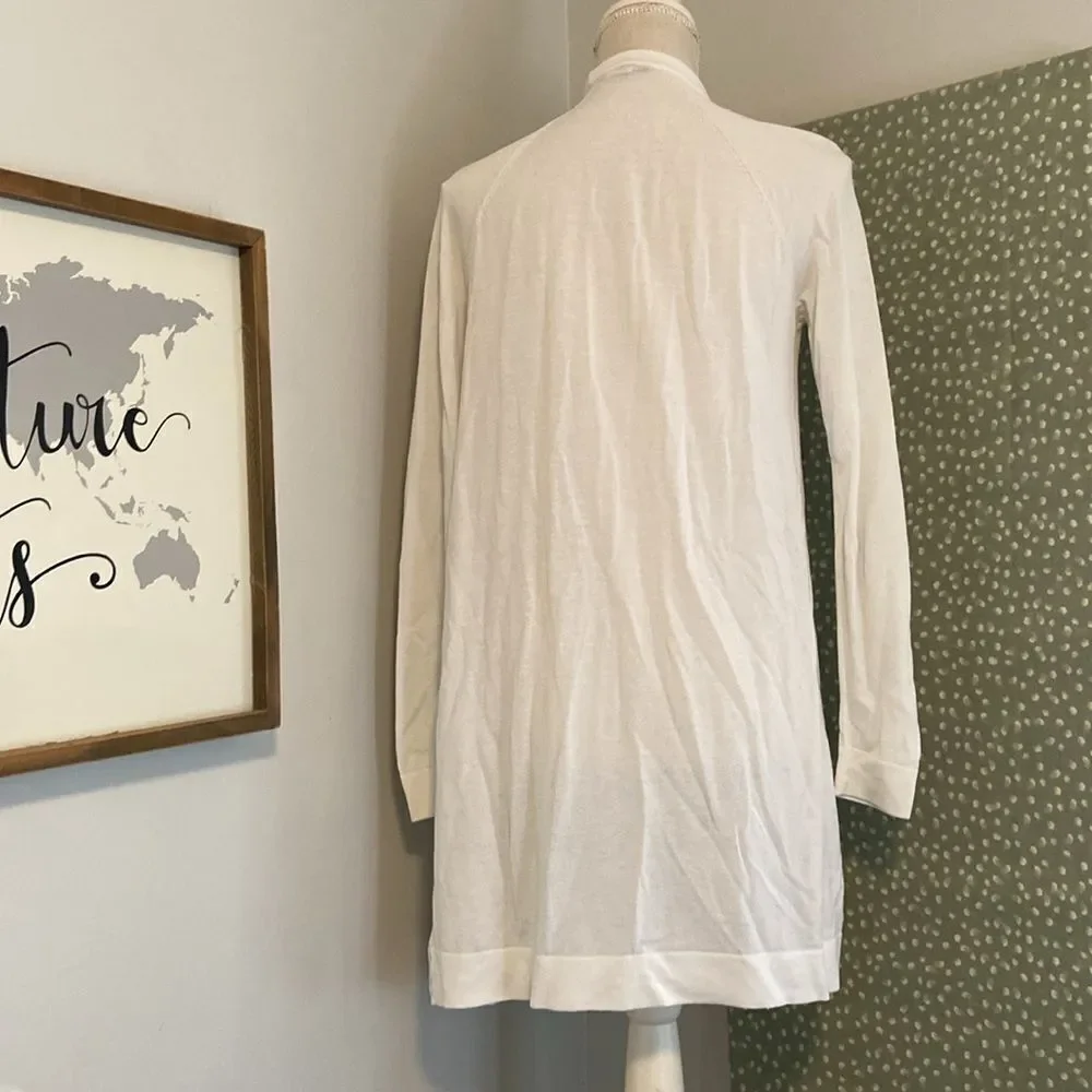 Eileen Fisher White Open Front Lightweight Long Sleeve Cardigan Sweater Size XXS